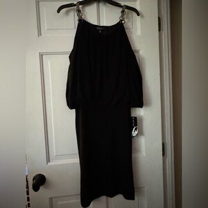 Nine West Black Cold Shoulder Dress w/Metallic Straps